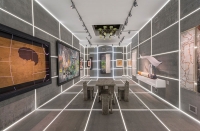 طراحی غرفه با متریال سنگ و LED