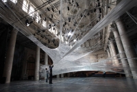 Sick Spider Web Installation Made of Packaging Tape Sick Spider Web Installation Made of Packaging Tape