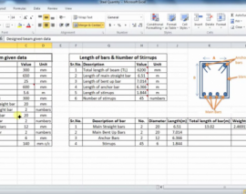 برآورد آرماتور مورد نیاز در یک تیر با نرم افزار Ecxel