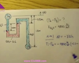 آمادگی آزمون بین المللی FE و PE بخش fluid mechanics کتاب munson & young & okiishi & قسمت مکانیک سیالات - 12 - فشار استاتیکی، مثال 3. بخش 1 آمادگی آزمون بین المللی FE و PE بخش fluid mechanics کتاب munson & young & okiishi & قسمت مکانیک سیالات - 12 - فشار استاتیکی، مثال 3. بخش 1