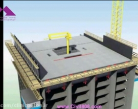 انیمیشن اجرای ساختمان بتنی بلند به طرز مکانیزه با تکنیک ترکیبی قالب تونلی و قالب های لغزنده