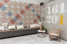 Note Design creates bulging weave-effect tiles for Kaza Concrete