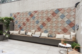 Note Design creates bulging weave-effect tiles for Kaza Concrete