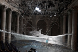 Sick Spider Web Installation Made of Packaging Tape
