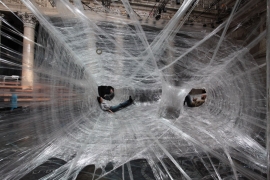 Sick Spider Web Installation Made of Packaging Tape