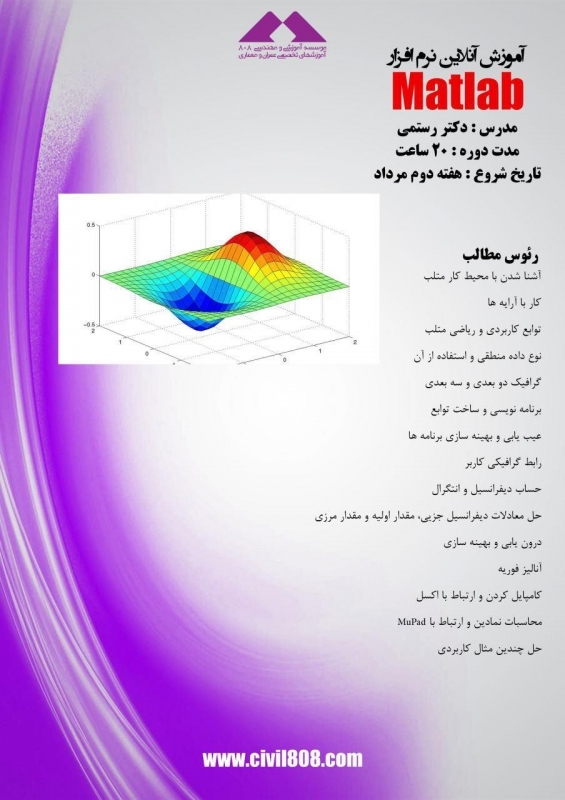 لینک ورود به جلسه اول رایگان دوره آنلاین آموزش نرم افزار Matlab، سه شنبه 12 مرداد