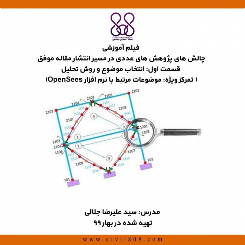 فیلم وبینار چالش های پژوهش های عددی در مسیر انتشار مقاله موفق، قسمت اول: انتخاب موضوع و روش تحلیل (تمرکز ویژه: موضوعات مرتبط با نرم افزار OpenSees)