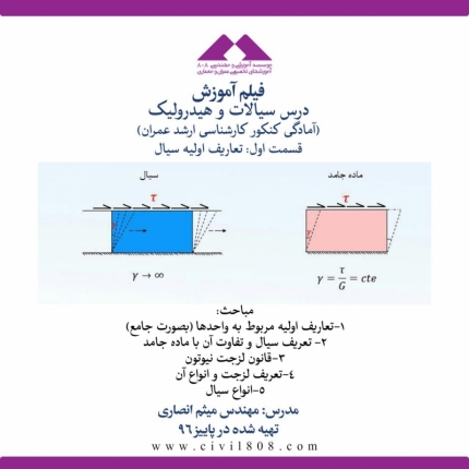 فیلم آموزش درس سیالات و هیدرولیک، قسمت اول: تعاریف اولیه سیال